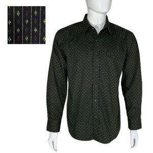 Micros Men’s Black Pearl Snap Embroidered Design Long Sleeve Shirt